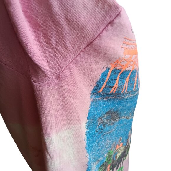 medium Single Stitch T-shirt Vintage 80's Pink Wave Cult Graphic Longboard Surf - Picture 5 of 11